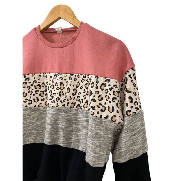 SHEIN Crew Neck Sweatshirt Girls Youth 11-12 Years Leopard Color block Size L - Picture 2 of 6